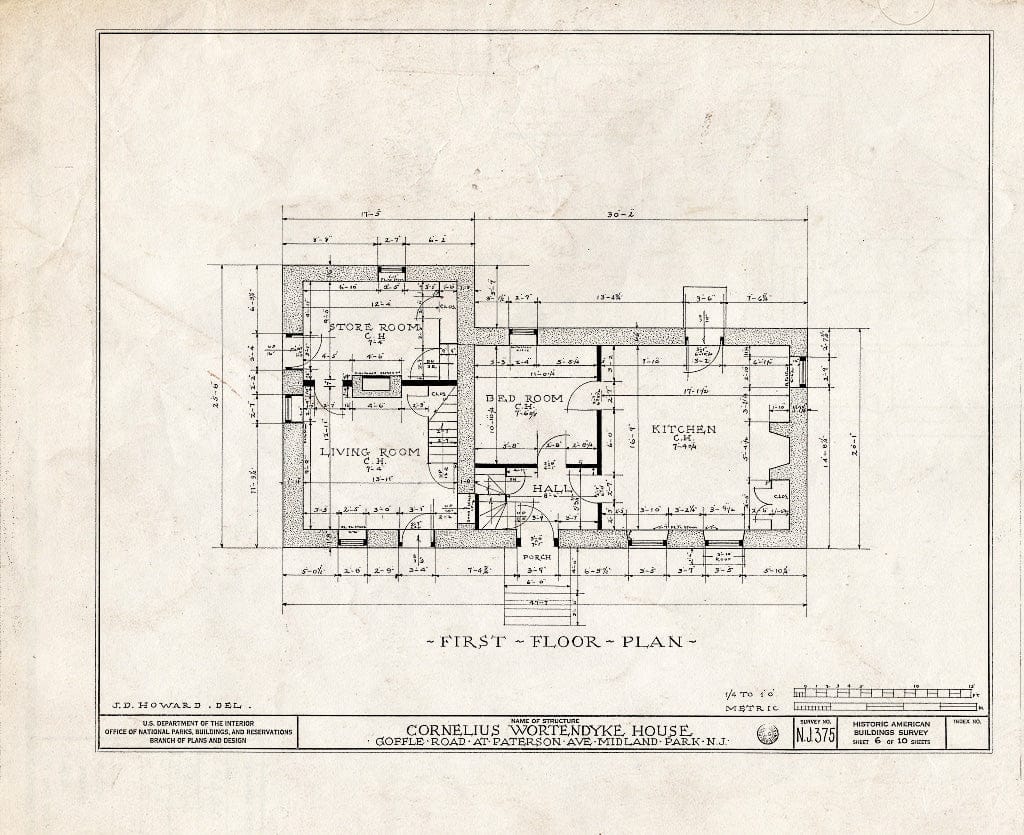 Historic Pictoric : Blueprint HABS NJ,2-MIDPA,1- (Sheet 6 of 10) - Lozier-Wortendyke House, Paterson Avenue & Goffle Road, Midland Park, Bergen County, NJ