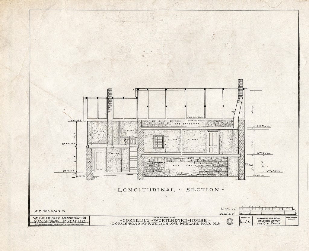 Historic Pictoric : Blueprint HABS NJ,2-MIDPA,1- (Sheet 8 of 10) - Lozier-Wortendyke House, Paterson Avenue & Goffle Road, Midland Park, Bergen County, NJ