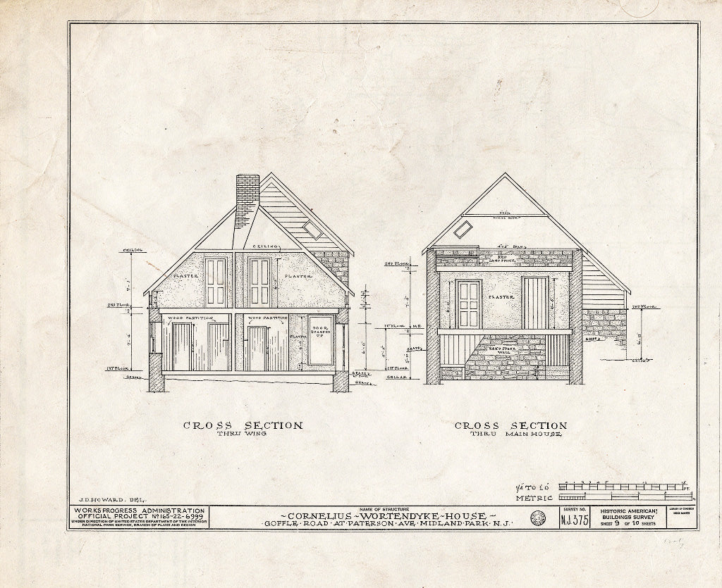 Historic Pictoric : Blueprint HABS NJ,2-MIDPA,1- (Sheet 9 of 10) - Lozier-Wortendyke House, Paterson Avenue & Goffle Road, Midland Park, Bergen County, NJ
