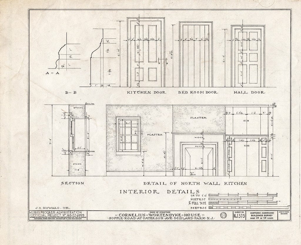Historic Pictoric : Blueprint HABS NJ,2-MIDPA,1- (Sheet 10 of 10) - Lozier-Wortendyke House, Paterson Avenue & Goffle Road, Midland Park, Bergen County, NJ