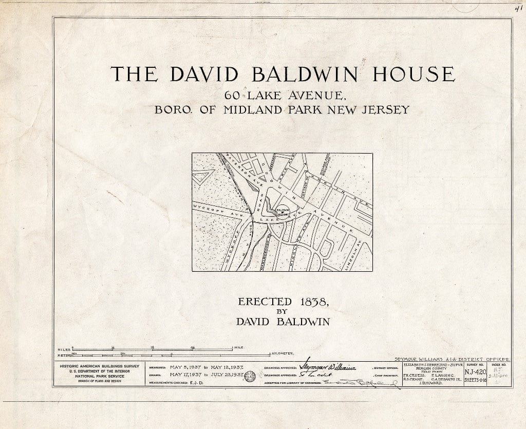 Historic Pictoric : Blueprint HABS NJ,2-MIDPA,2- (Sheet 0 of 18) - David Baldwin House, 60 Lake Avenue, Midland Park, Bergen County, NJ
