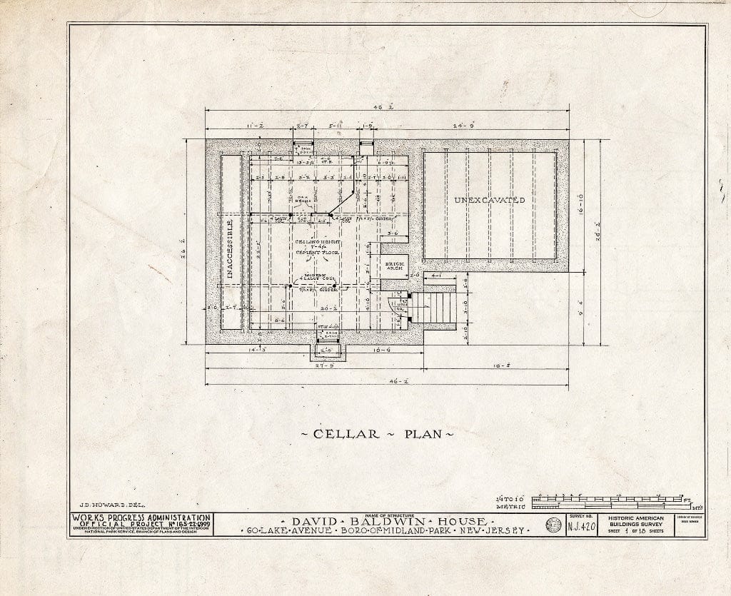 Historic Pictoric : Blueprint HABS NJ,2-MIDPA,2- (Sheet 1 of 18) - David Baldwin House, 60 Lake Avenue, Midland Park, Bergen County, NJ