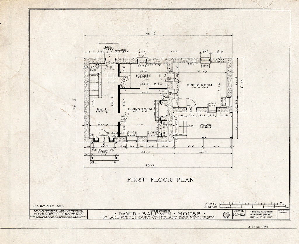 Historic Pictoric : Blueprint HABS NJ,2-MIDPA,2- (Sheet 2 of 18) - David Baldwin House, 60 Lake Avenue, Midland Park, Bergen County, NJ