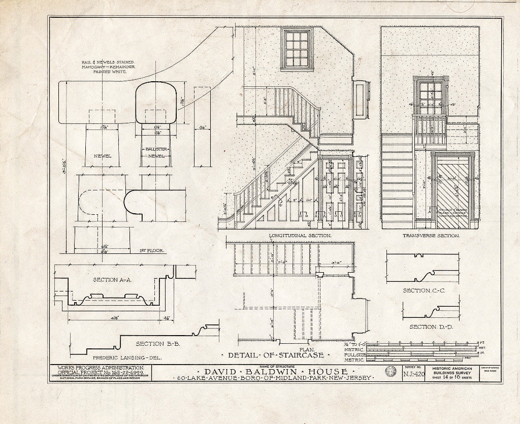 Historic Pictoric : Blueprint HABS NJ,2-MIDPA,2- (Sheet 14 of 18) - David Baldwin House, 60 Lake Avenue, Midland Park, Bergen County, NJ