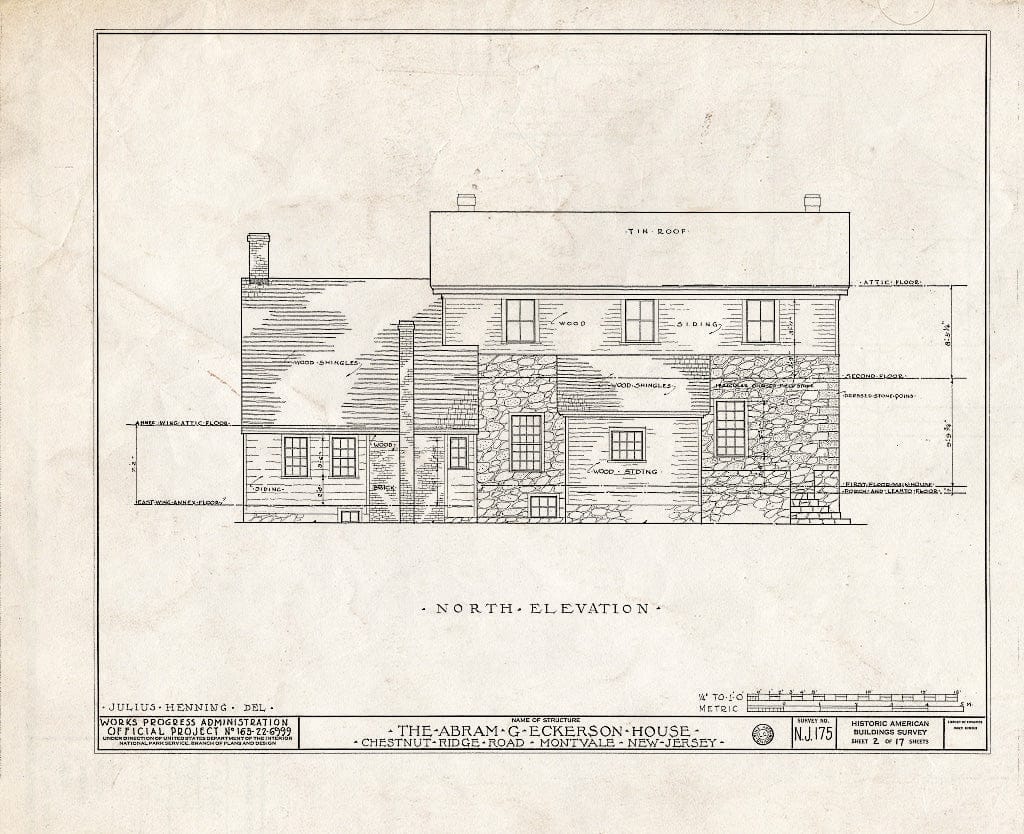 Historic Pictoric : Blueprint HABS NJ,2-Mont,1- (Sheet 2 of 17) - Abram G. Eckerson House, Chestnut Ridge Road, Montvale, Bergen County, NJ