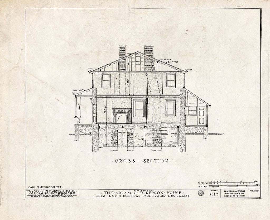 Historic Pictoric : Blueprint HABS NJ,2-Mont,1- (Sheet 6 of 17) - Abram G. Eckerson House, Chestnut Ridge Road, Montvale, Bergen County, NJ