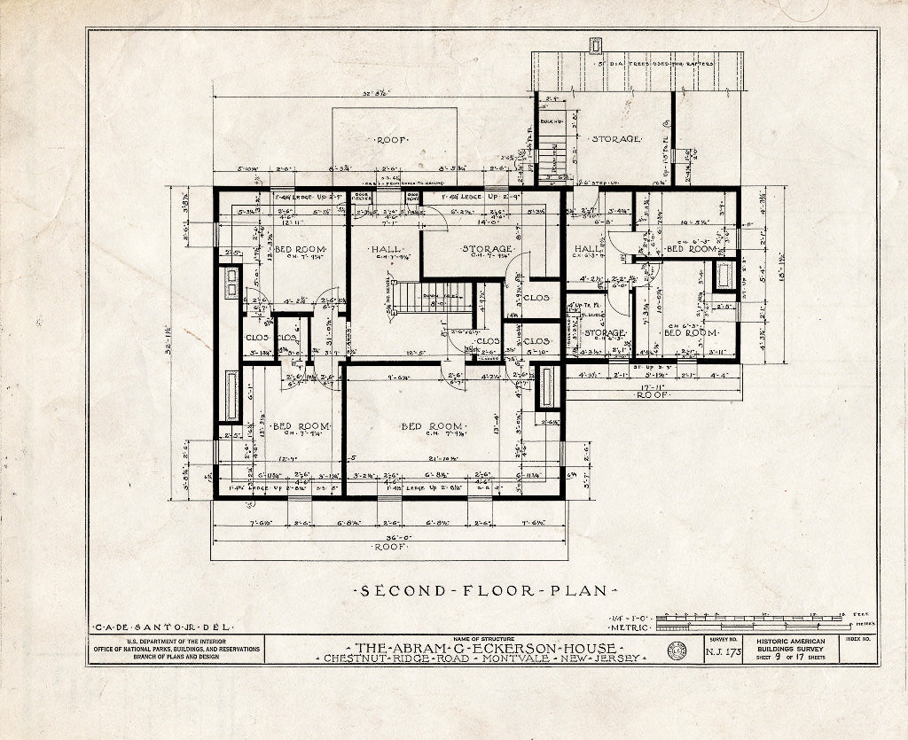 Historic Pictoric : Blueprint HABS NJ,2-Mont,1- (Sheet 9 of 17) - Abram G. Eckerson House, Chestnut Ridge Road, Montvale, Bergen County, NJ