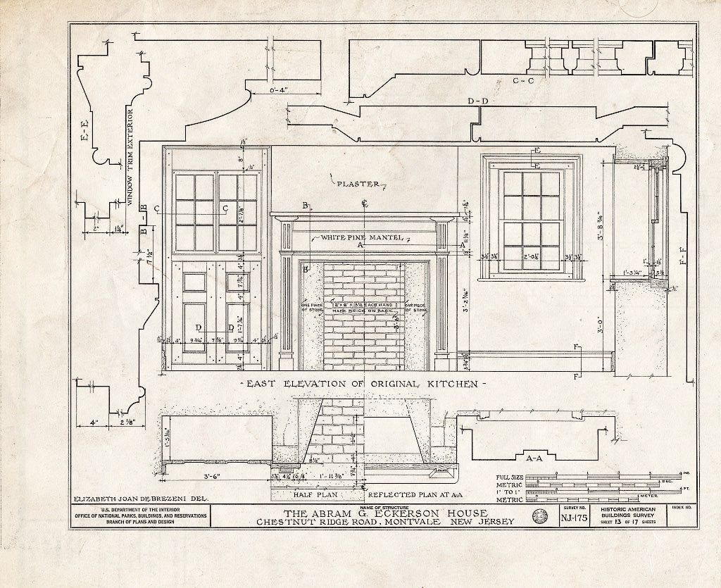 Historic Pictoric : Blueprint HABS NJ,2-Mont,1- (Sheet 13 of 17) - Abram G. Eckerson House, Chestnut Ridge Road, Montvale, Bergen County, NJ