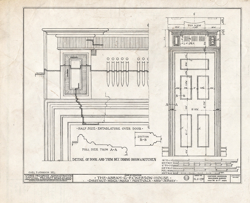 Historic Pictoric : Blueprint HABS NJ,2-Mont,1- (Sheet 14 of 17) - Abram G. Eckerson House, Chestnut Ridge Road, Montvale, Bergen County, NJ