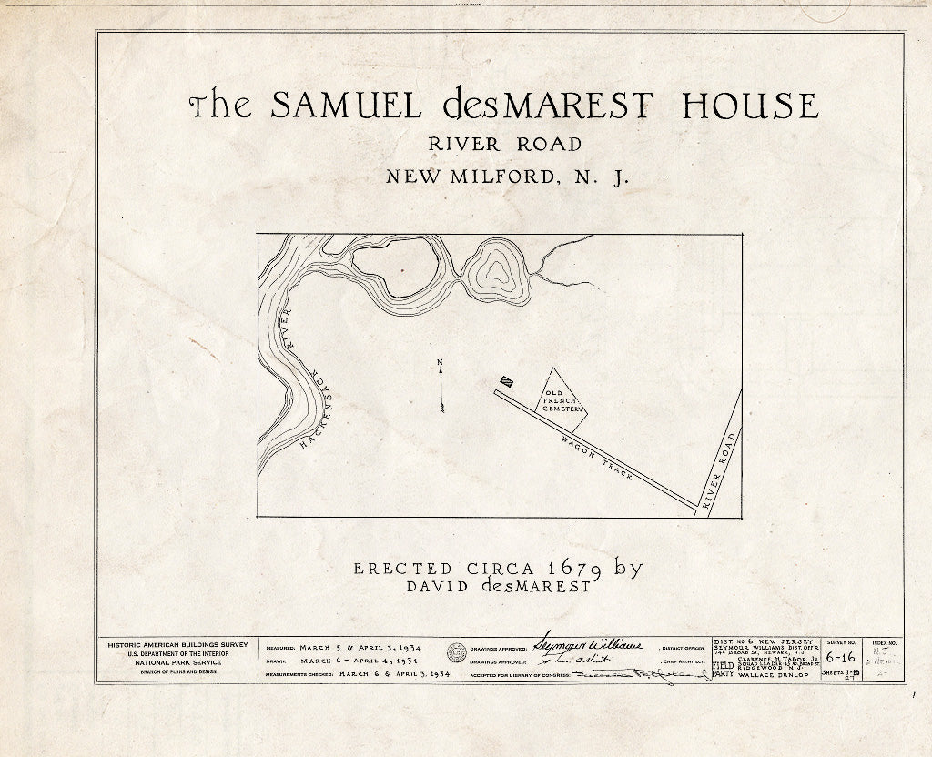 Historic Pictoric : Blueprint HABS NJ,2-NEMIL,2- (Sheet 0 of 27) - Samuel des Marest House, River Road, New Milford, Bergen County, NJ