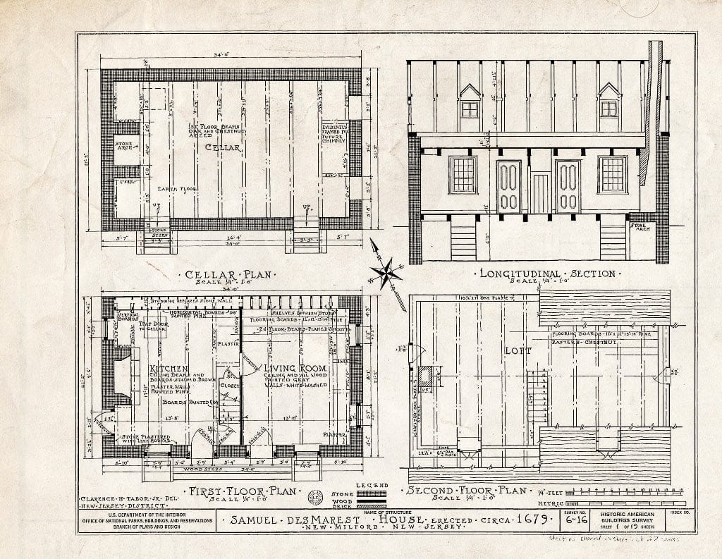 Historic Pictoric : Blueprint HABS NJ,2-NEMIL,2- (Sheet 1 of 27) - Samuel des Marest House, River Road, New Milford, Bergen County, NJ