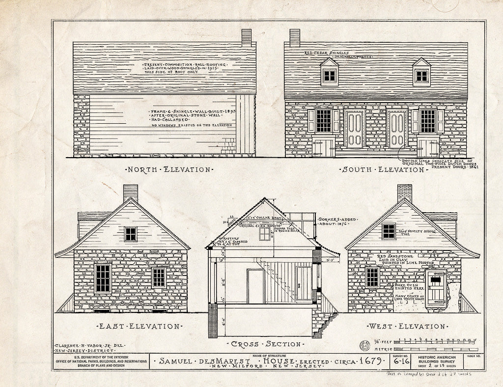 Historic Pictoric : Blueprint HABS NJ,2-NEMIL,2- (Sheet 2 of 27) - Samuel des Marest House, River Road, New Milford, Bergen County, NJ