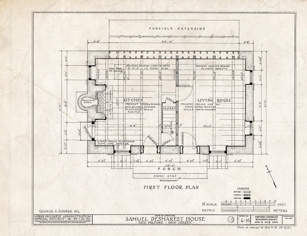 Historic Pictoric : Blueprint HABS NJ,2-NEMIL,2- (Sheet 4 of 27) - Samuel des Marest House, River Road, New Milford, Bergen County, NJ