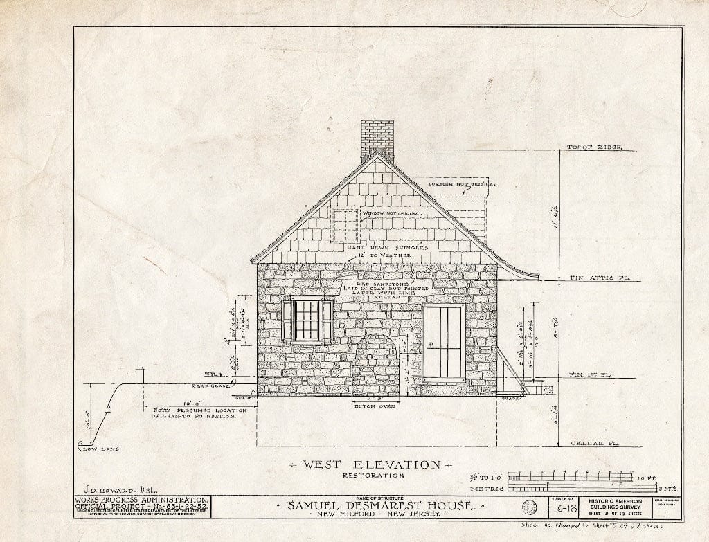 Historic Pictoric : Blueprint HABS NJ,2-NEMIL,2- (Sheet 8 of 27) - Samuel des Marest House, River Road, New Milford, Bergen County, NJ