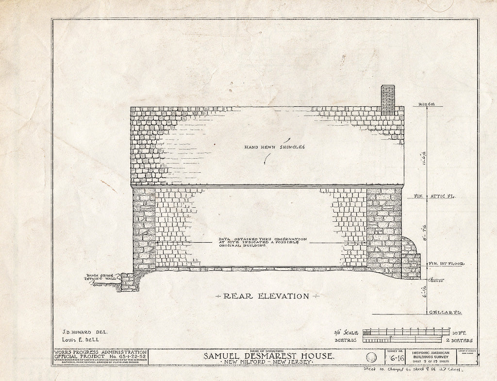 Historic Pictoric : Blueprint HABS NJ,2-NEMIL,2- (Sheet 9 of 27) - Samuel des Marest House, River Road, New Milford, Bergen County, NJ