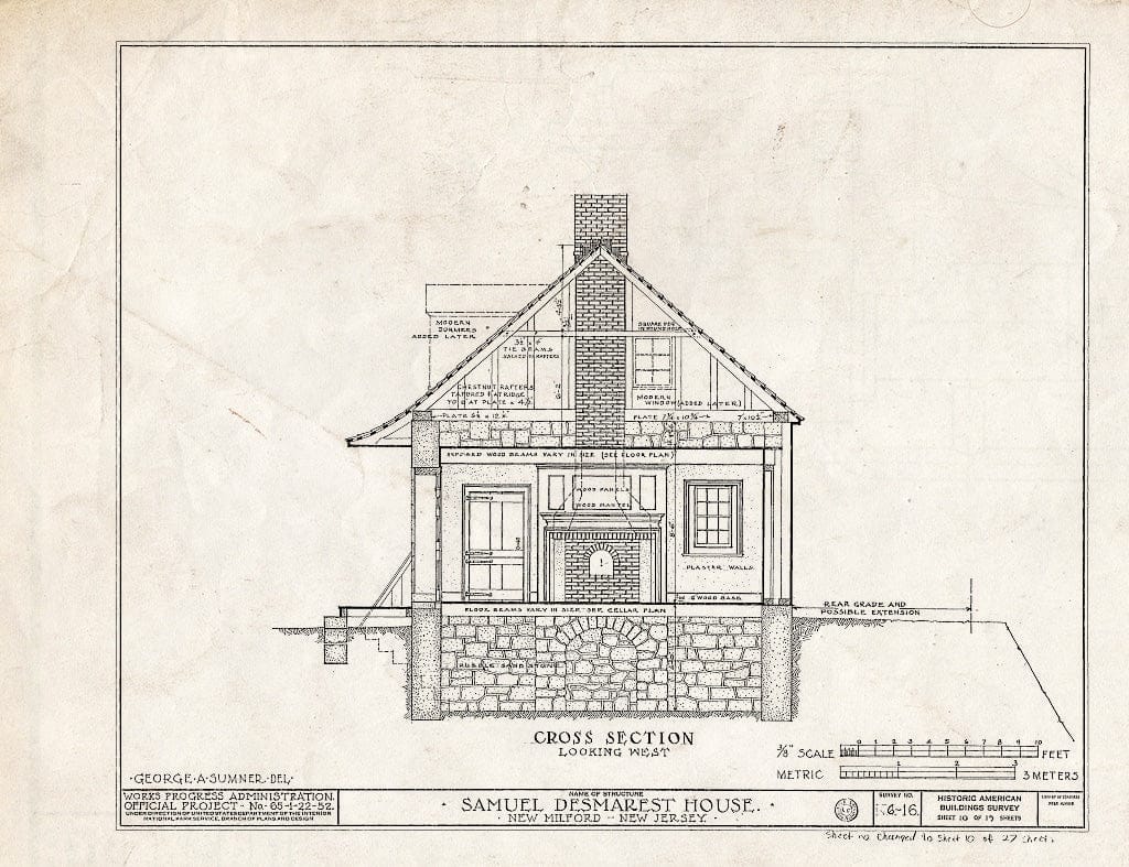 Historic Pictoric : Blueprint HABS NJ,2-NEMIL,2- (Sheet 10 of 27) - Samuel des Marest House, River Road, New Milford, Bergen County, NJ