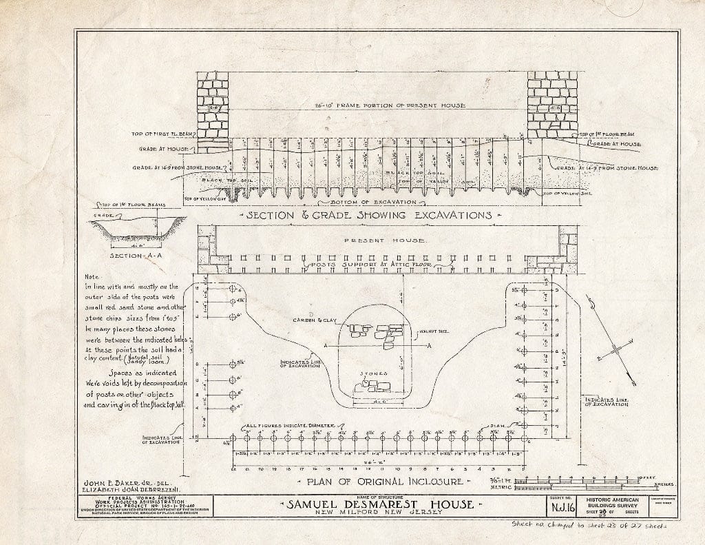Historic Pictoric : Blueprint HABS NJ,2-NEMIL,2- (Sheet 23 of 27) - Samuel des Marest House, River Road, New Milford, Bergen County, NJ