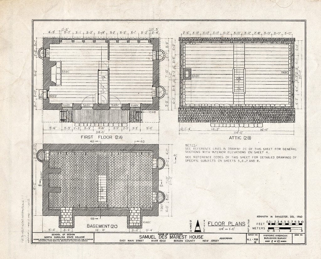Historic Pictoric : Blueprint HABS NJ,2-NEMIL,2- (Sheet 2 of 10) - Samuel des Marest House, River Road, New Milford, Bergen County, NJ