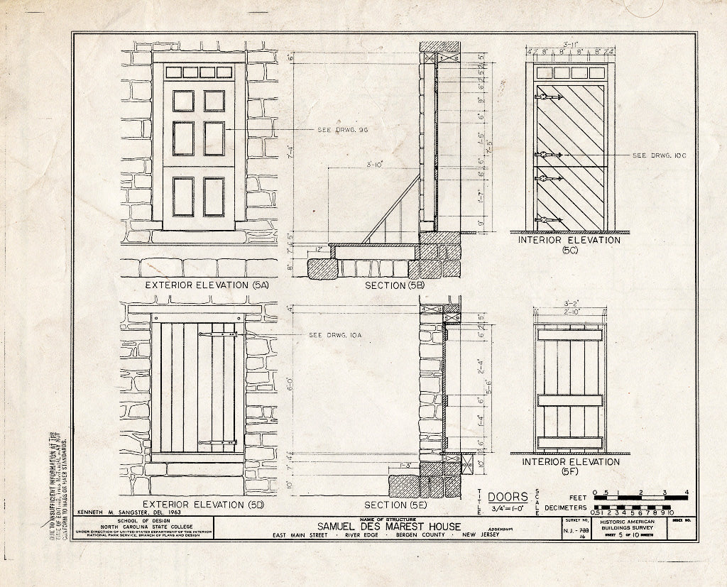 Historic Pictoric : Blueprint HABS NJ,2-NEMIL,2- (Sheet 5 of 10) - Samuel des Marest House, River Road, New Milford, Bergen County, NJ