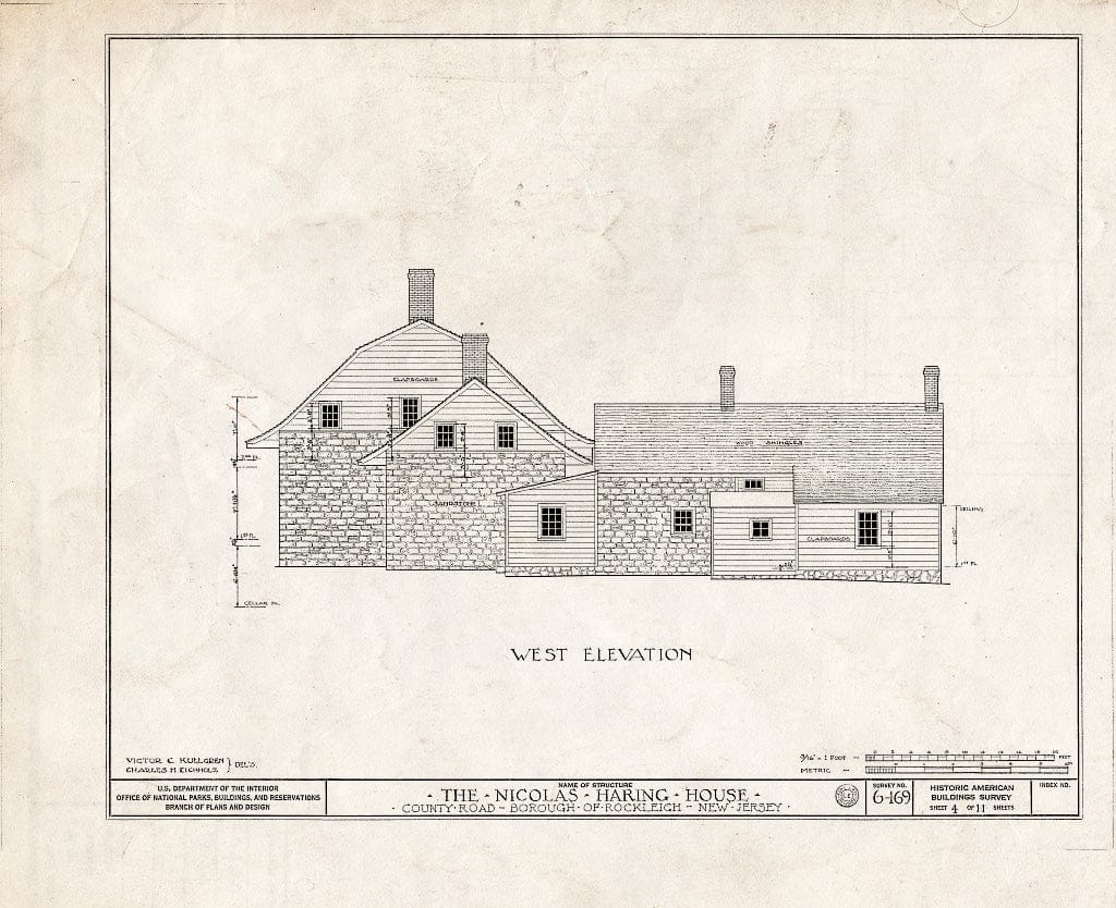 Historic Pictoric : Blueprint HABS NJ,2-NORVA,1- (Sheet 4 of 11) - Nicholas Haring House, Piermont Road, Rockleigh, Bergen County, NJ