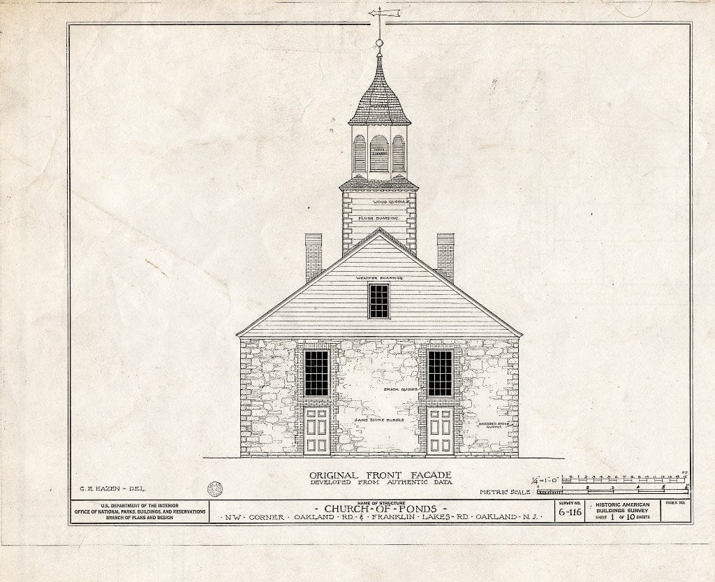 Historic Pictoric : Blueprint HABS NJ,2-OAKL,1- (Sheet 1 of 10) - Church of Ponds, Oakland & Franklin Lakes Road, Oakland, Bergen County, NJ