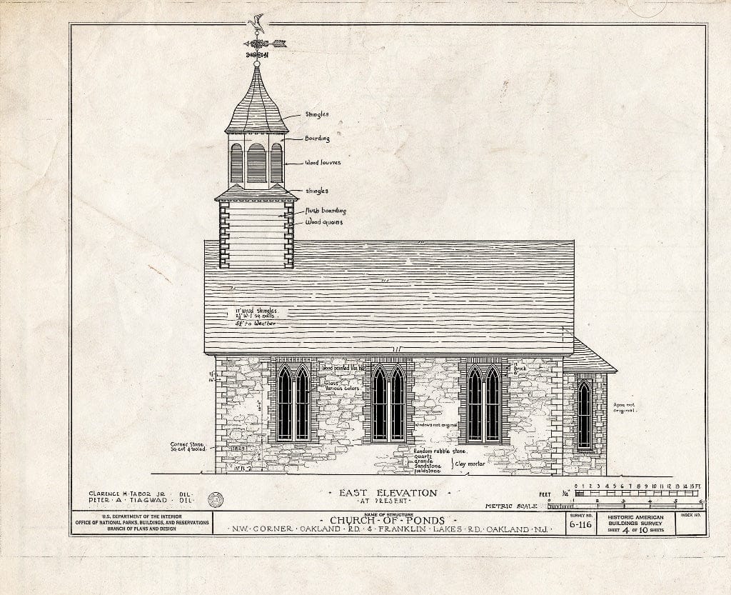 Historic Pictoric : Blueprint HABS NJ,2-OAKL,1- (Sheet 4 of 10) - Church of Ponds, Oakland & Franklin Lakes Road, Oakland, Bergen County, NJ