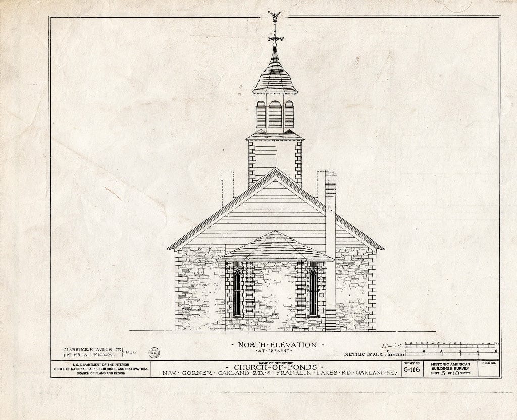 Historic Pictoric : Blueprint HABS NJ,2-OAKL,1- (Sheet 5 of 10) - Church of Ponds, Oakland & Franklin Lakes Road, Oakland, Bergen County, NJ