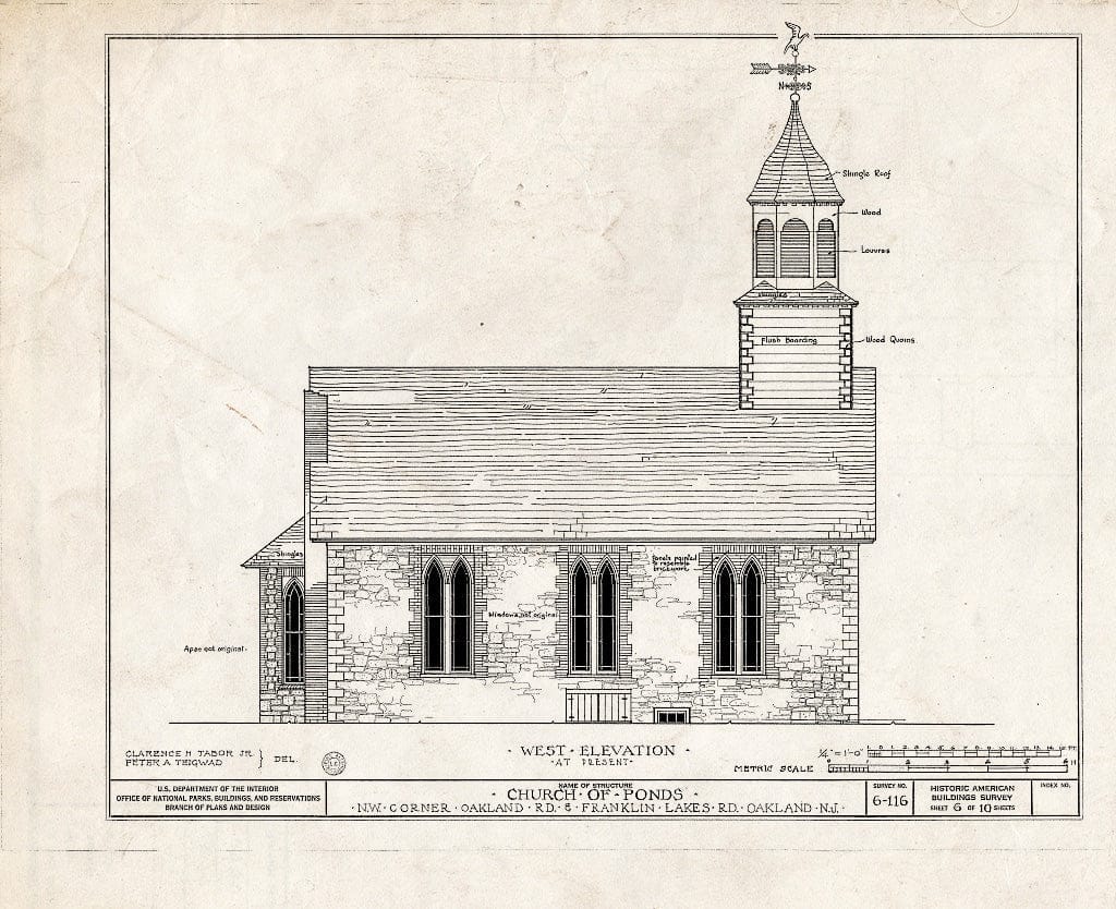 Historic Pictoric : Blueprint HABS NJ,2-OAKL,1- (Sheet 6 of 10) - Church of Ponds, Oakland & Franklin Lakes Road, Oakland, Bergen County, NJ