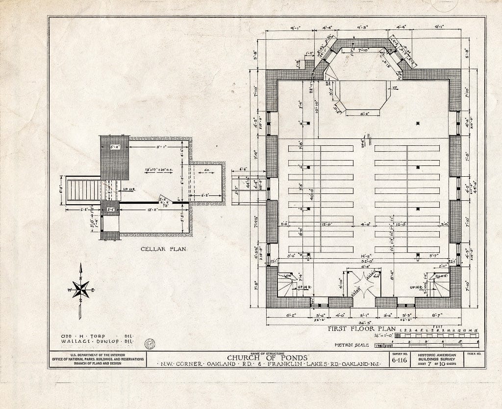 Historic Pictoric : Blueprint HABS NJ,2-OAKL,1- (Sheet 7 of 10) - Church of Ponds, Oakland & Franklin Lakes Road, Oakland, Bergen County, NJ