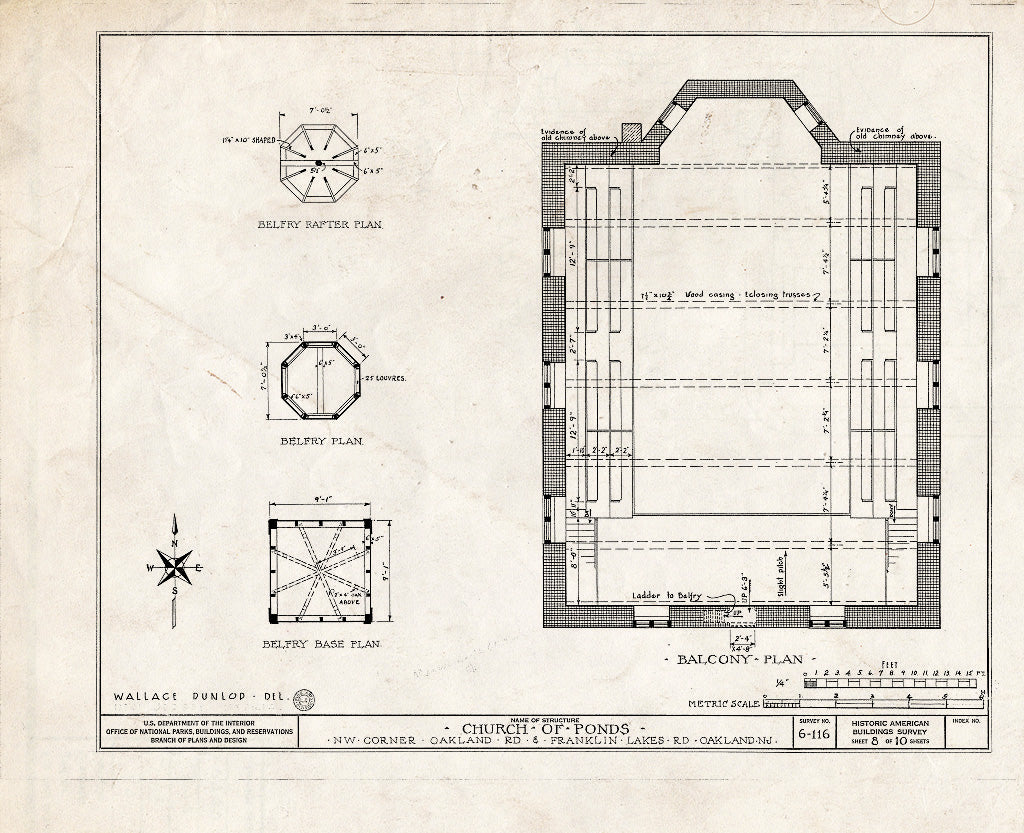 Historic Pictoric : Blueprint HABS NJ,2-OAKL,1- (Sheet 8 of 10) - Church of Ponds, Oakland & Franklin Lakes Road, Oakland, Bergen County, NJ