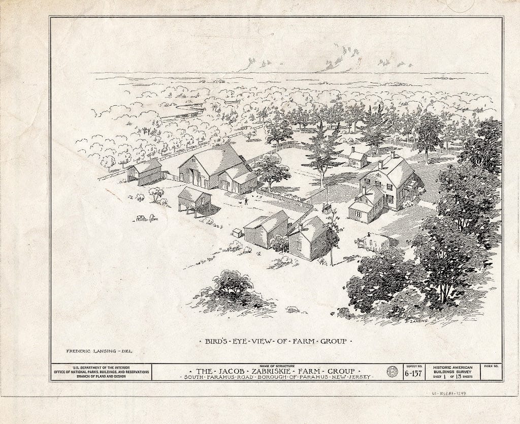 Historic Pictoric : Blueprint HABS NJ,2-para,2- (Sheet 1 of 13) - Jacob Zabriskie Farm Group, South Paramus Road, Paramus, Bergen County, NJ