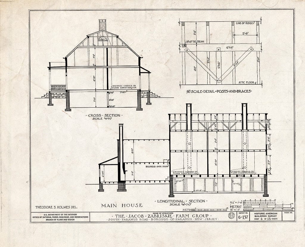 Historic Pictoric : Blueprint HABS NJ,2-para,2- (Sheet 4 of 13) - Jacob Zabriskie Farm Group, South Paramus Road, Paramus, Bergen County, NJ