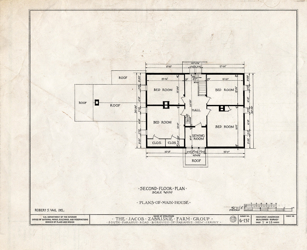 Historic Pictoric : Blueprint HABS NJ,2-para,2- (Sheet 7 of 13) - Jacob Zabriskie Farm Group, South Paramus Road, Paramus, Bergen County, NJ