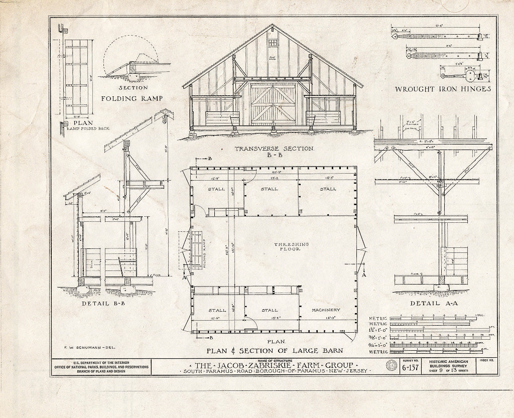 Historic Pictoric : Blueprint HABS NJ,2-para,2- (Sheet 9 of 13) - Jacob Zabriskie Farm Group, South Paramus Road, Paramus, Bergen County, NJ