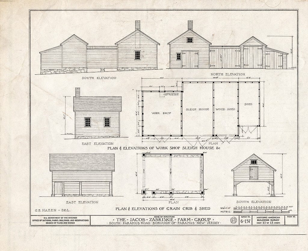 Historic Pictoric : Blueprint HABS NJ,2-para,2- (Sheet 10 of 13) - Jacob Zabriskie Farm Group, South Paramus Road, Paramus, Bergen County, NJ