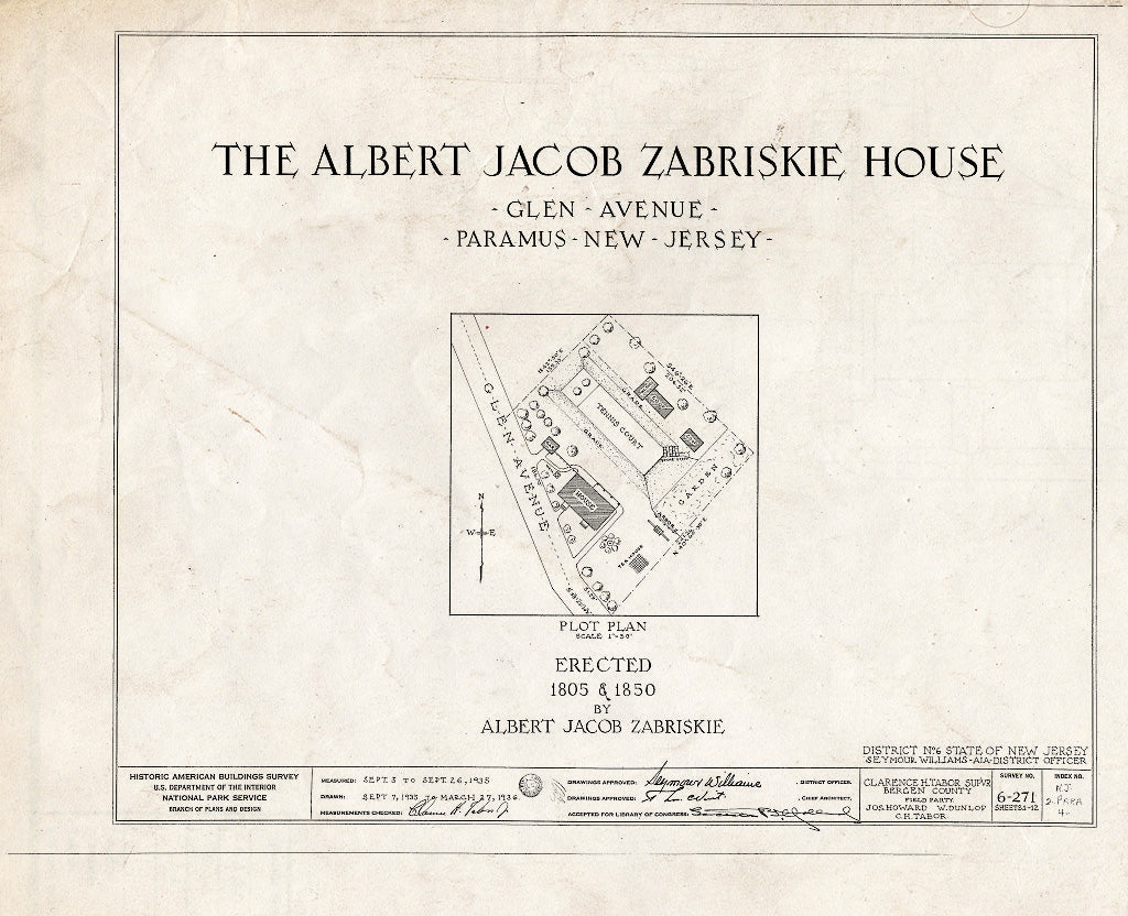 Historic Pictoric : Blueprint HABS NJ,2-para,4- (Sheet 0 of 12) - Albert J. Zabriskie House, Glen Avenue, Paramus, Bergen County, NJ