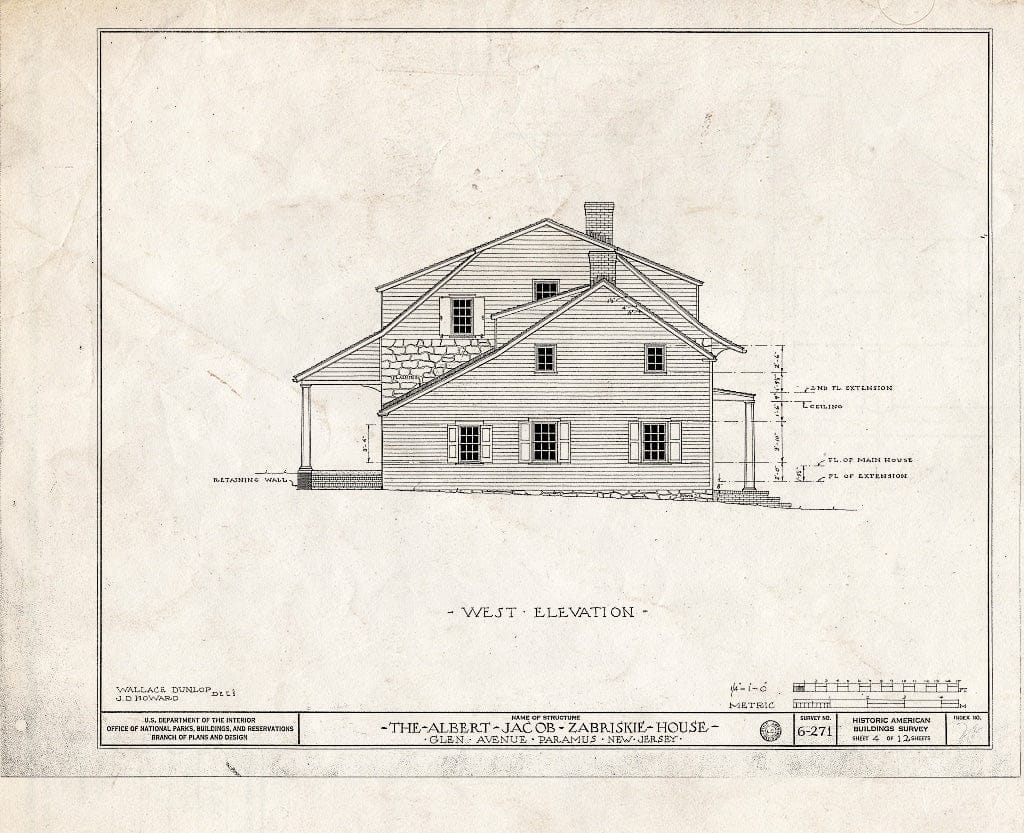 Historic Pictoric : Blueprint HABS NJ,2-para,4- (Sheet 4 of 12) - Albert J. Zabriskie House, Glen Avenue, Paramus, Bergen County, NJ
