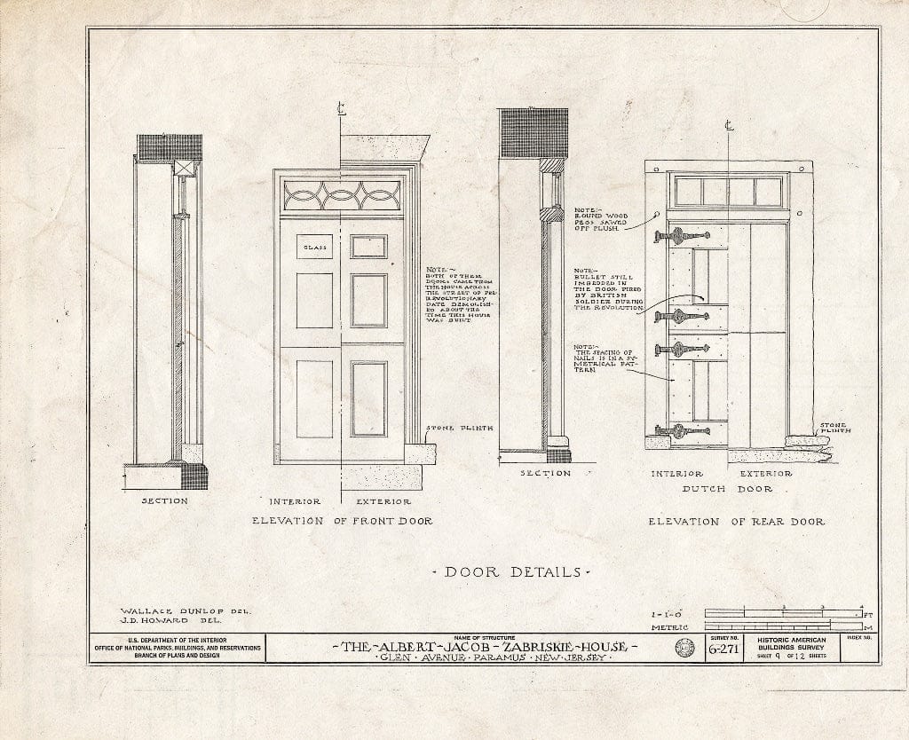 Historic Pictoric : Blueprint HABS NJ,2-para,4- (Sheet 9 of 12) - Albert J. Zabriskie House, Glen Avenue, Paramus, Bergen County, NJ