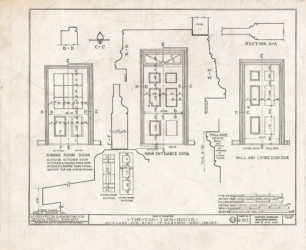 Historic Pictoric : Blueprint HABS NJ,2-para,5- (Sheet 8 of 11) - Van Saun House, Howland Avenue, Paramus, Bergen County, NJ