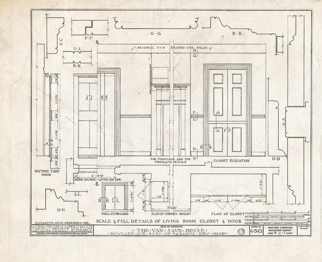 Historic Pictoric : Blueprint HABS NJ,2-para,5- (Sheet 9 of 11) - Van Saun House, Howland Avenue, Paramus, Bergen County, NJ
