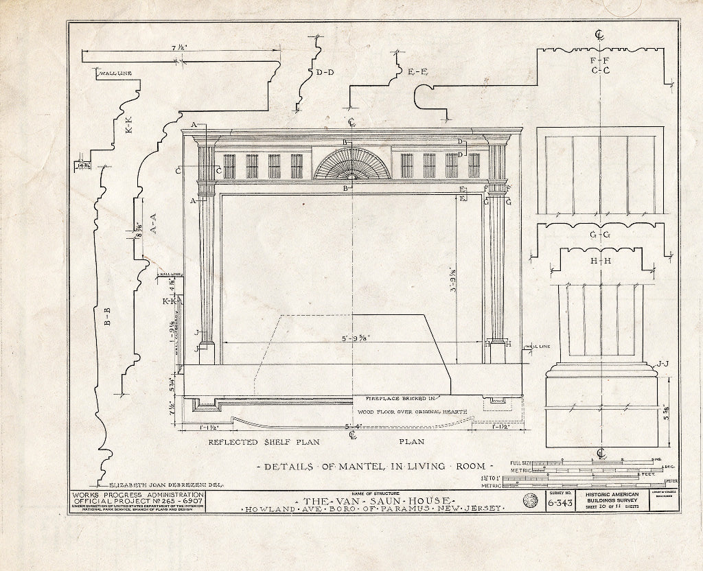 Historic Pictoric : Blueprint HABS NJ,2-para,5- (Sheet 10 of 11) - Van Saun House, Howland Avenue, Paramus, Bergen County, NJ