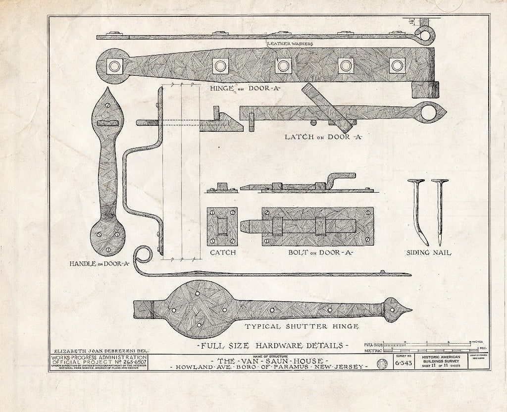Historic Pictoric : Blueprint HABS NJ,2-para,5- (Sheet 11 of 11) - Van Saun House, Howland Avenue, Paramus, Bergen County, NJ