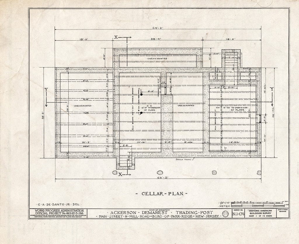 Historic Pictoric : Blueprint HABS NJ,2-Park,1- (Sheet 1 of 12) - Ackerson & Demarest Trading Post, Main Street & Mill Road, Park Ridge, Bergen County, NJ