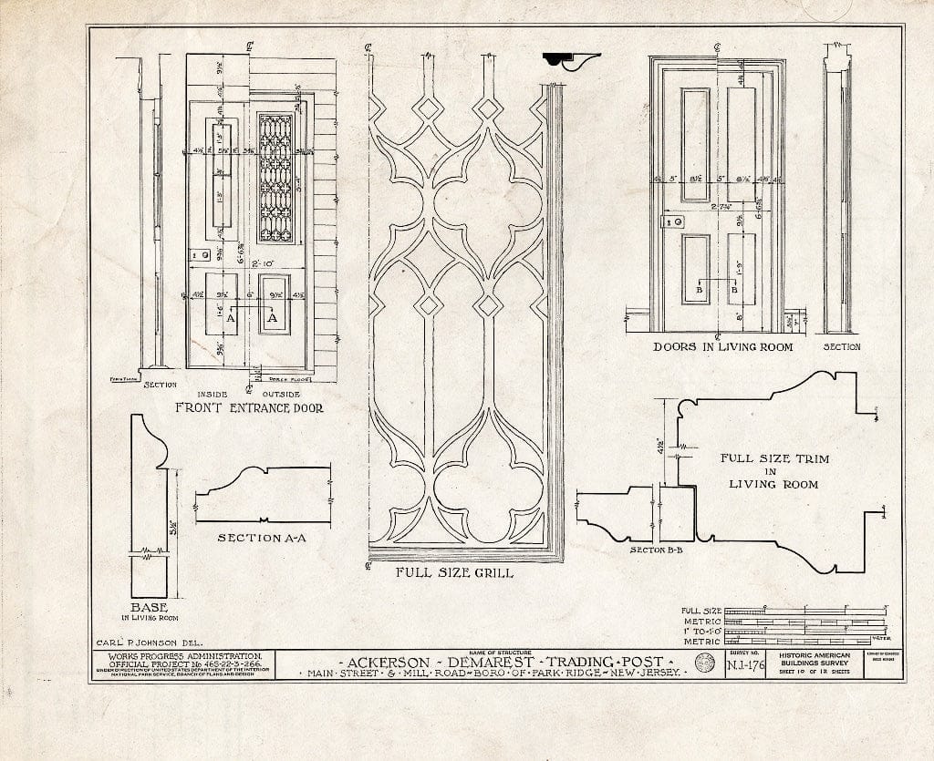 Historic Pictoric : Blueprint HABS NJ,2-Park,1- (Sheet 10 of 12) - Ackerson & Demarest Trading Post, Main Street & Mill Road, Park Ridge, Bergen County, NJ