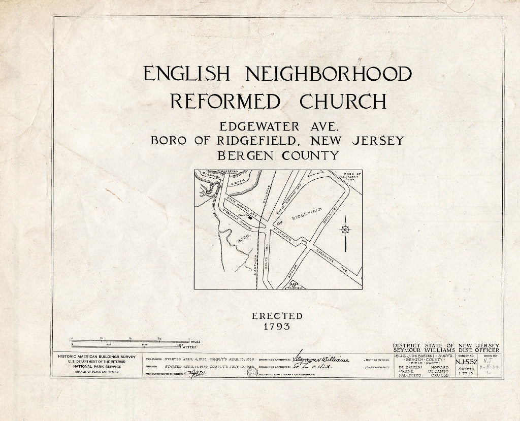 Historic Pictoric : Blueprint HABS NJ,2-RIDG,1- (Sheet 0 of 26) - Reformed Church of English Neighborhood, Edgewater Avenue, Ridgefield, Bergen County, NJ