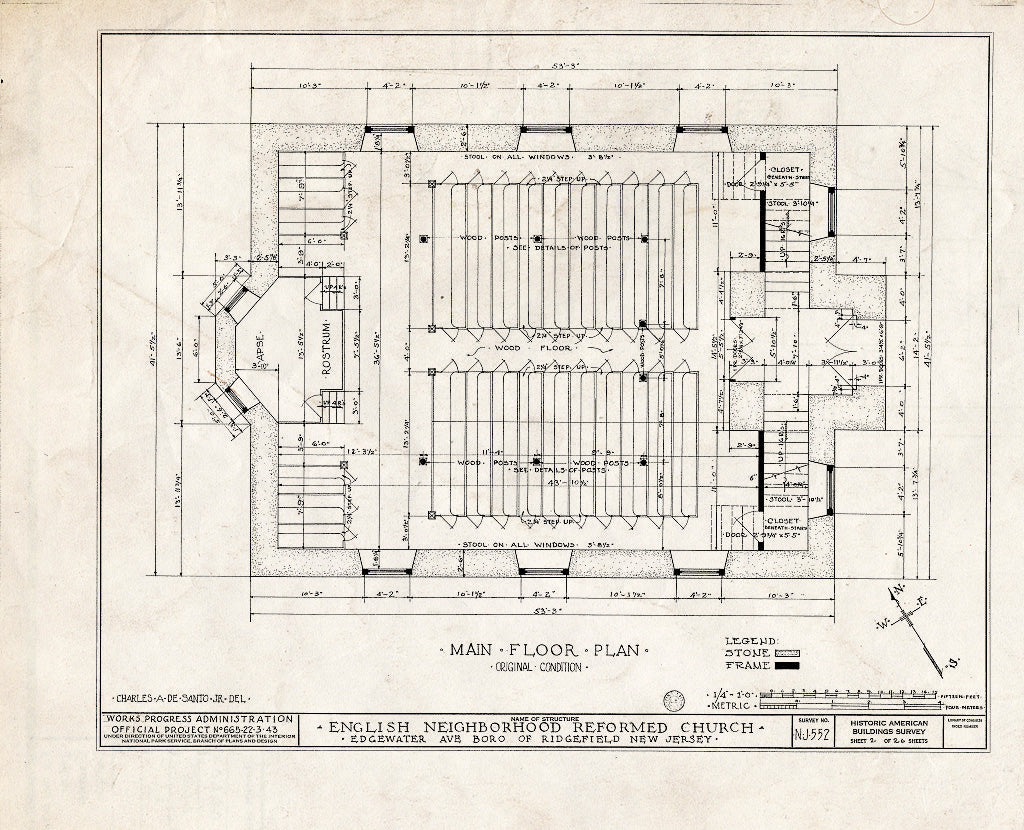 Historic Pictoric : Blueprint HABS NJ,2-RIDG,1- (Sheet 2 of 26) - Reformed Church of English Neighborhood, Edgewater Avenue, Ridgefield, Bergen County, NJ