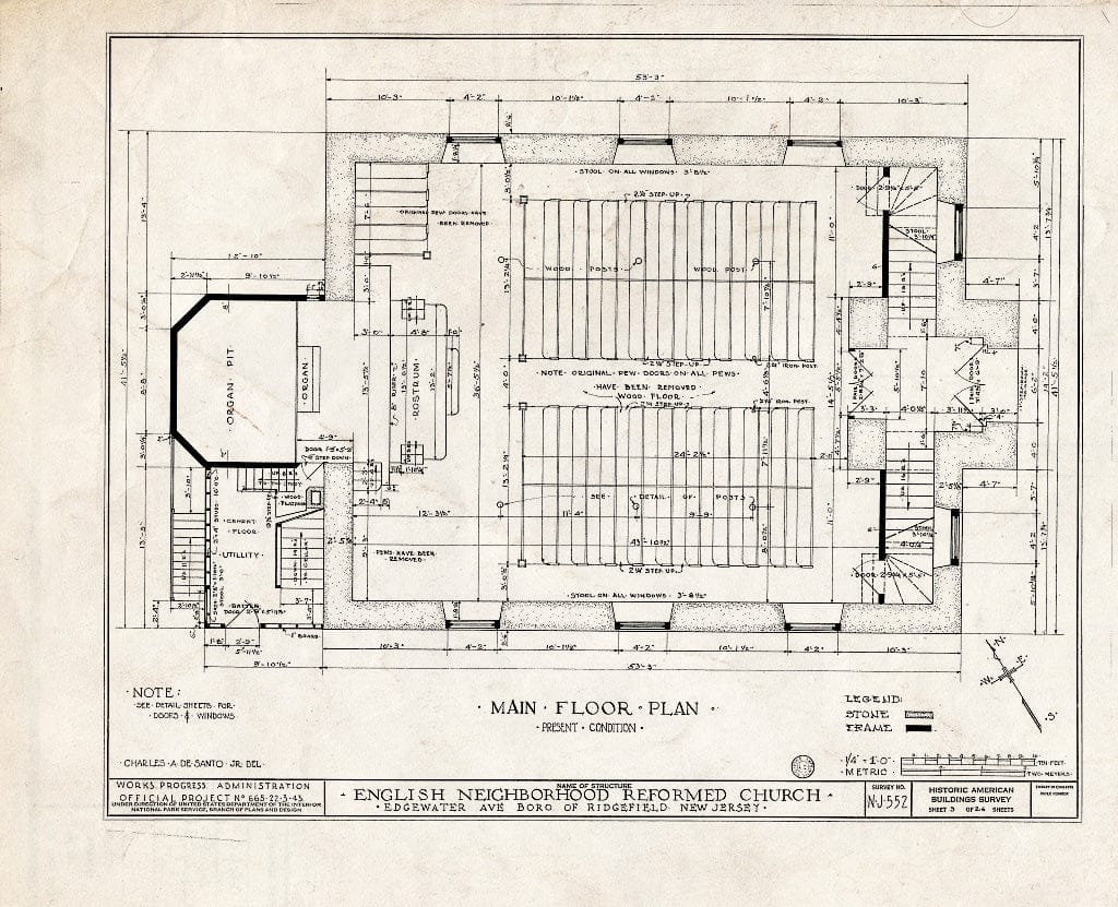 Historic Pictoric : Blueprint HABS NJ,2-RIDG,1- (Sheet 3 of 26) - Reformed Church of English Neighborhood, Edgewater Avenue, Ridgefield, Bergen County, NJ