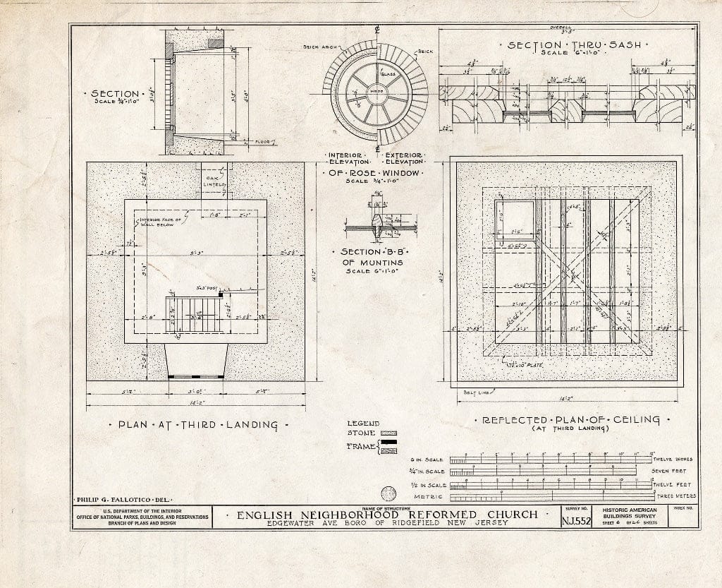 Historic Pictoric : Blueprint HABS NJ,2-RIDG,1- (Sheet 6 of 26) - Reformed Church of English Neighborhood, Edgewater Avenue, Ridgefield, Bergen County, NJ