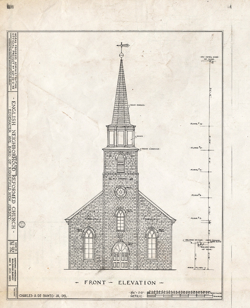 Historic Pictoric : Blueprint HABS NJ,2-RIDG,1- (Sheet 8 of 26) - Reformed Church of English Neighborhood, Edgewater Avenue, Ridgefield, Bergen County, NJ