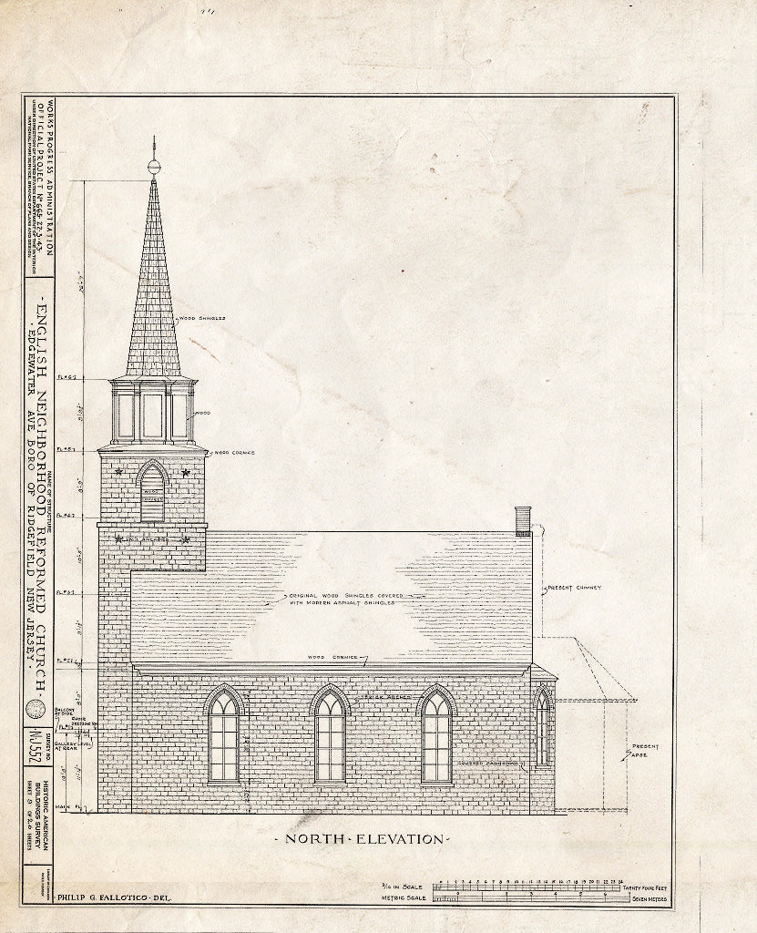 Historic Pictoric : Blueprint HABS NJ,2-RIDG,1- (Sheet 9 of 26) - Reformed Church of English Neighborhood, Edgewater Avenue, Ridgefield, Bergen County, NJ